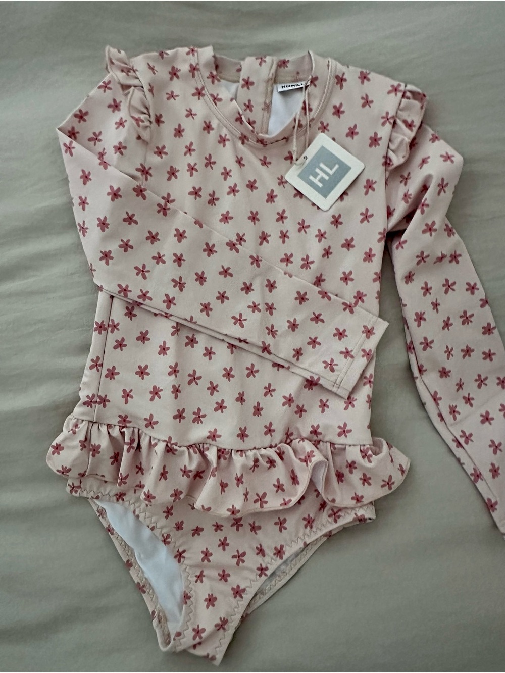 Children's Long Sleeve Ruffle One-Piece Swimsuit - Pink Floral
